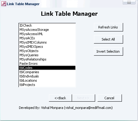 Linked table manager choose tables