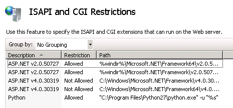 ISAPI and CGI Restriction python allowed