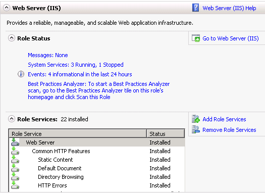 IIS server add role service dialog