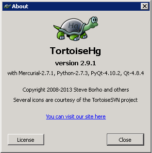 Mercurial About Dialog with version details
