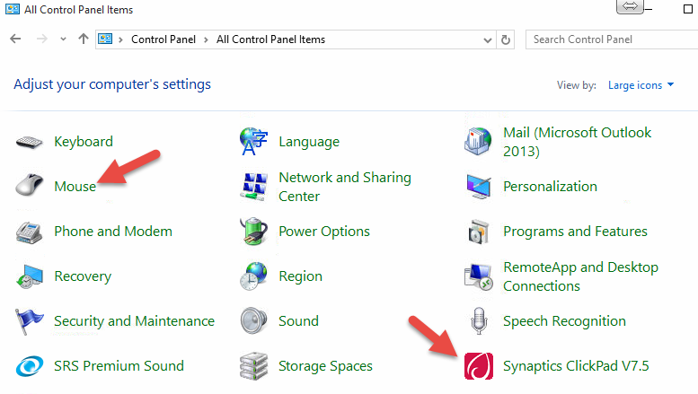 Control Panel Synaptic Option