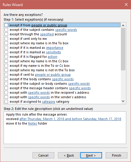 Outlook Rules and Alerts Wizard Exception