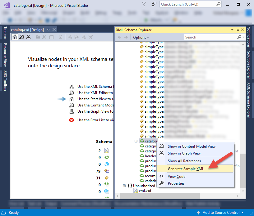 Visual Studio XSD file Generate Sample XML Data