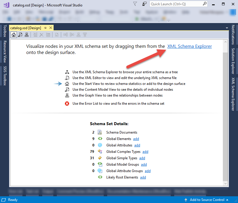 Visual Studio open XSD file