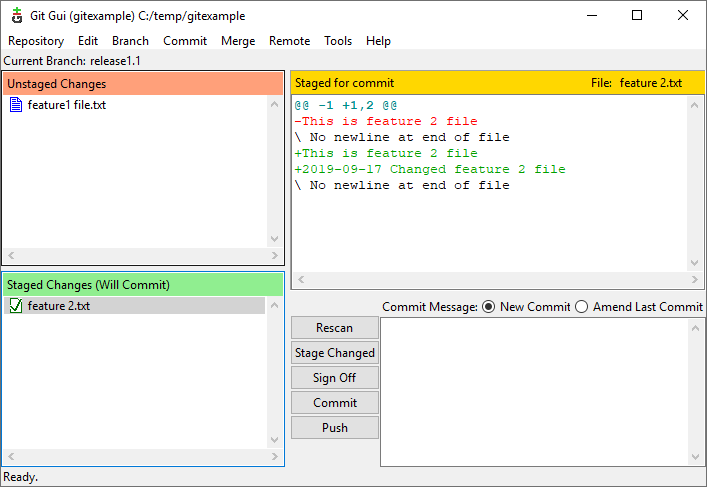 Git GUI staged to unstaged single file done