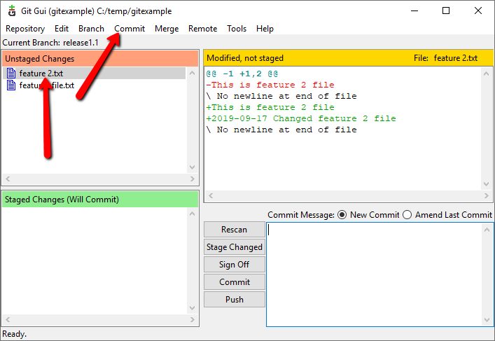 Git GUI unstaged to stage select single file