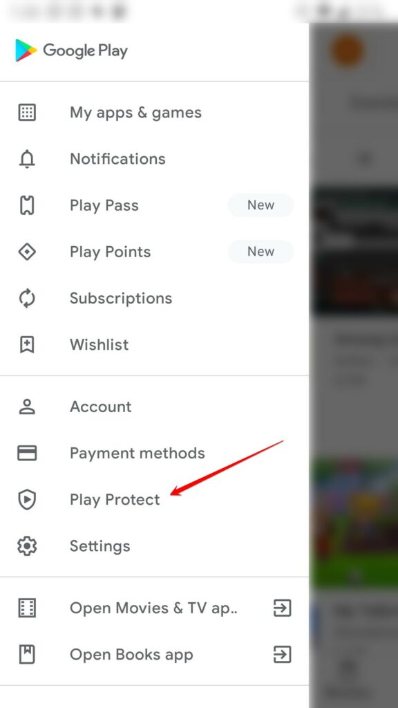 Play Store Play Protect Menu Option