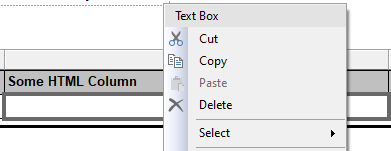 SSRS highlighted textbox available menu options