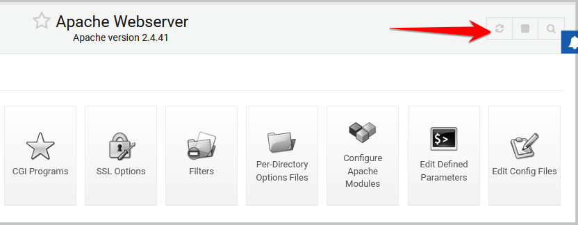 Webmin Apache Apply Change Button on Top Right corner