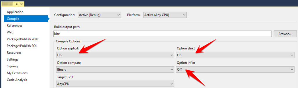 VB Project Compile Options