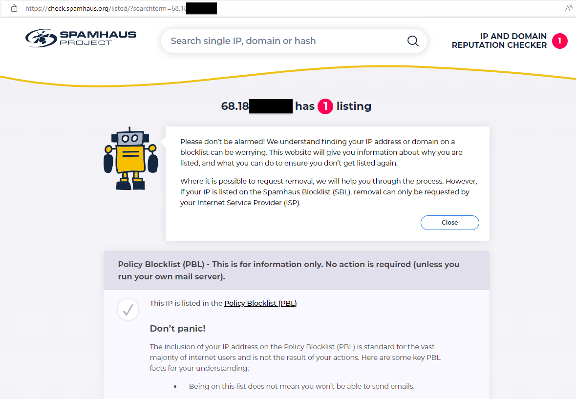 spamassassin blacklist ip address