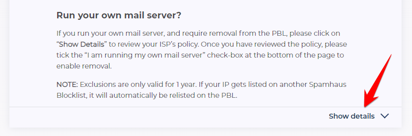 Spamhaus Blocklist Show Details