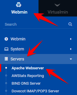 Webmin Apache Webserver Settings Navigation