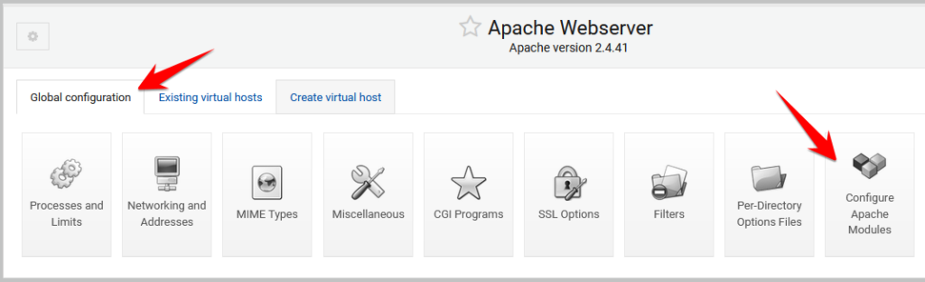 Webmin Configure Apache Module Navigation