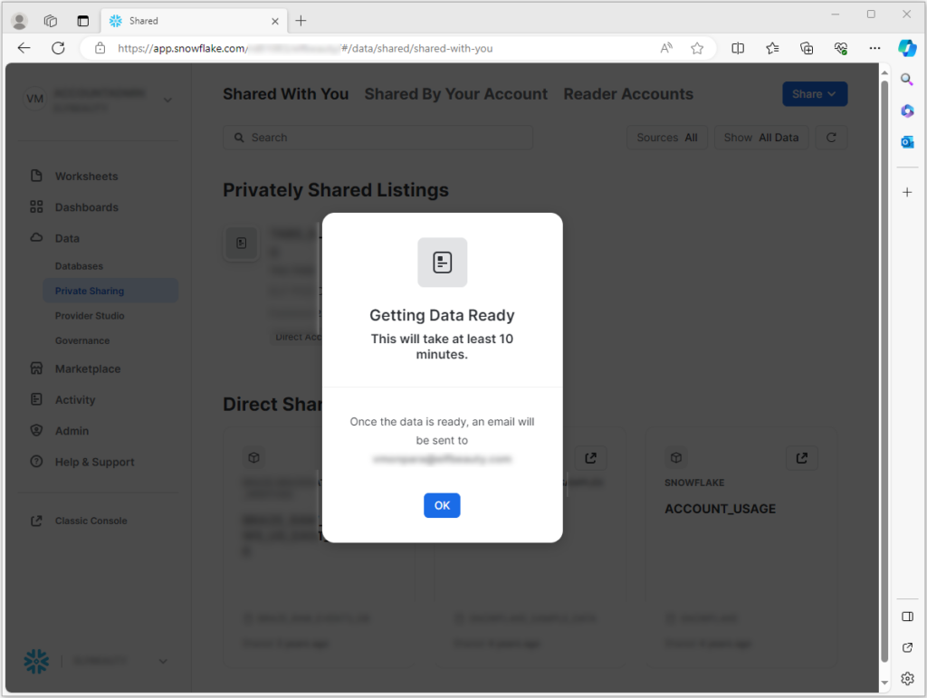 Snowflake Getting Data Ready Dialog